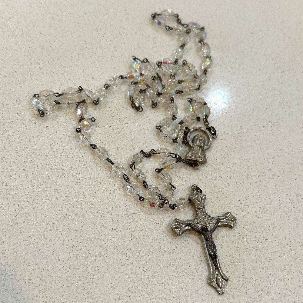 Vintage AB Glass Bead Rosary Made in Italy